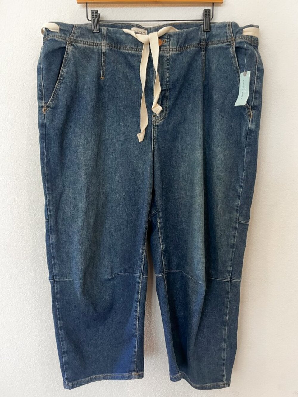 NWT Anthropologie Pilcro Tie Waist Barrel Jeans Medium Wash Size 18W